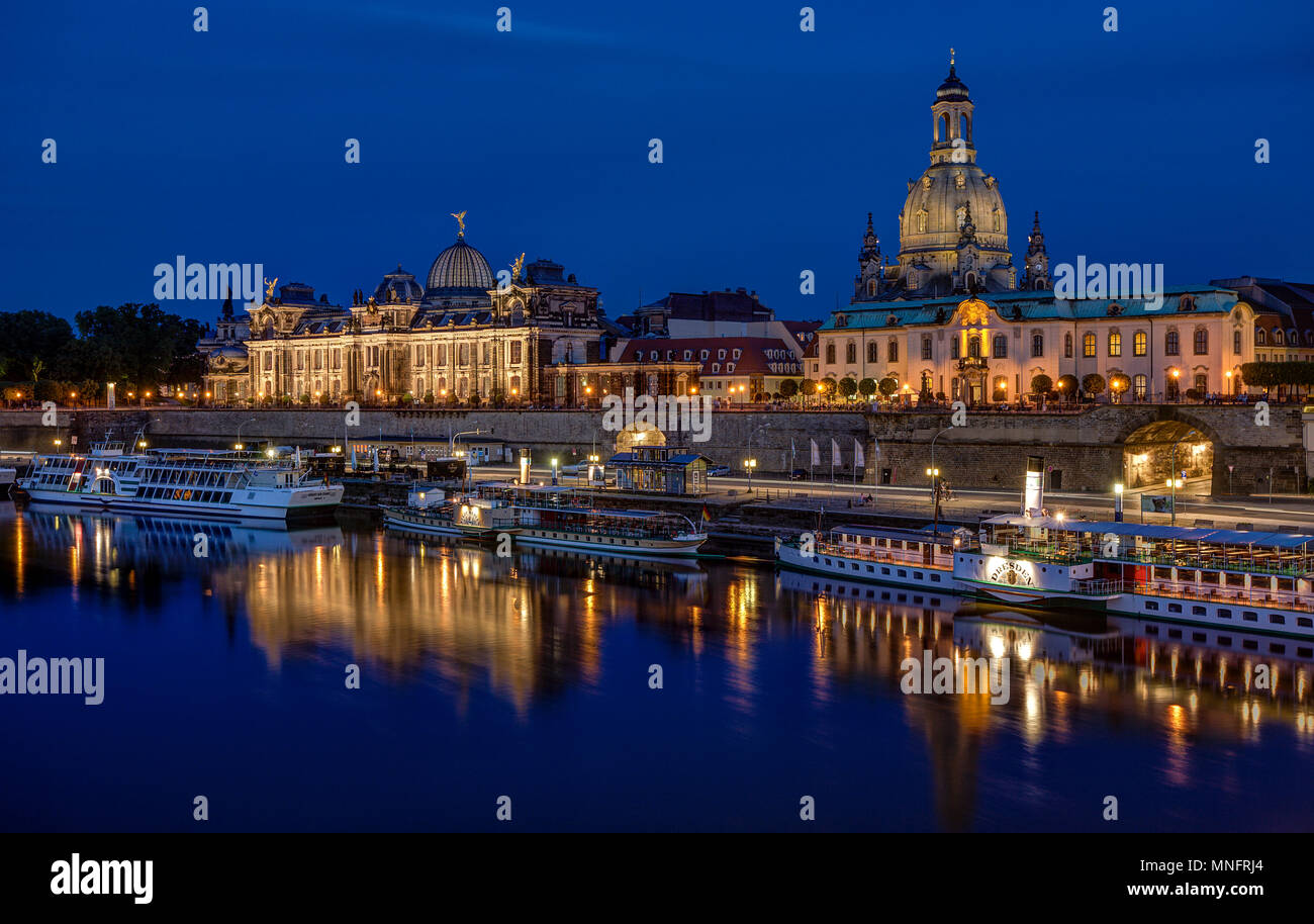 Dresden - Terrassenufer - Brühlsche Terrasse. Foto Stock