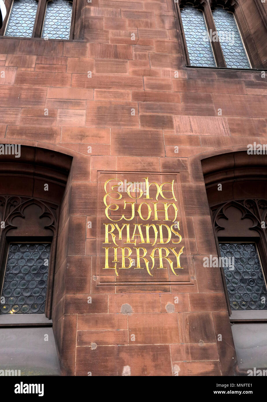 John Rylands Library, Deansgate, Manchester, Lancashire, Inghilterra, Regno Unito Foto Stock