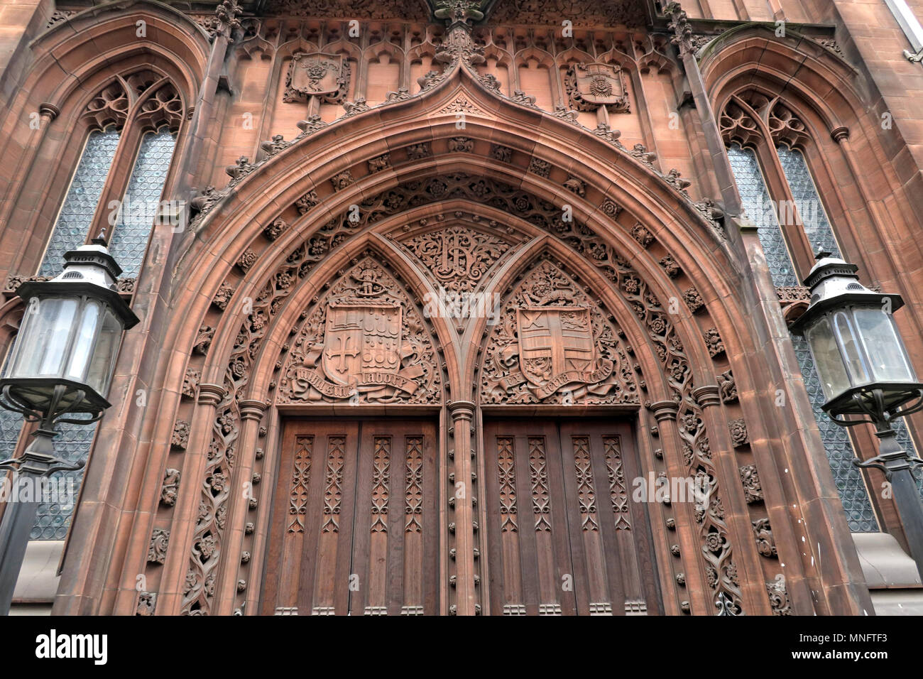 John Rylands Library, Deansgate, Manchester, Lancashire, Inghilterra, Regno Unito Foto Stock
