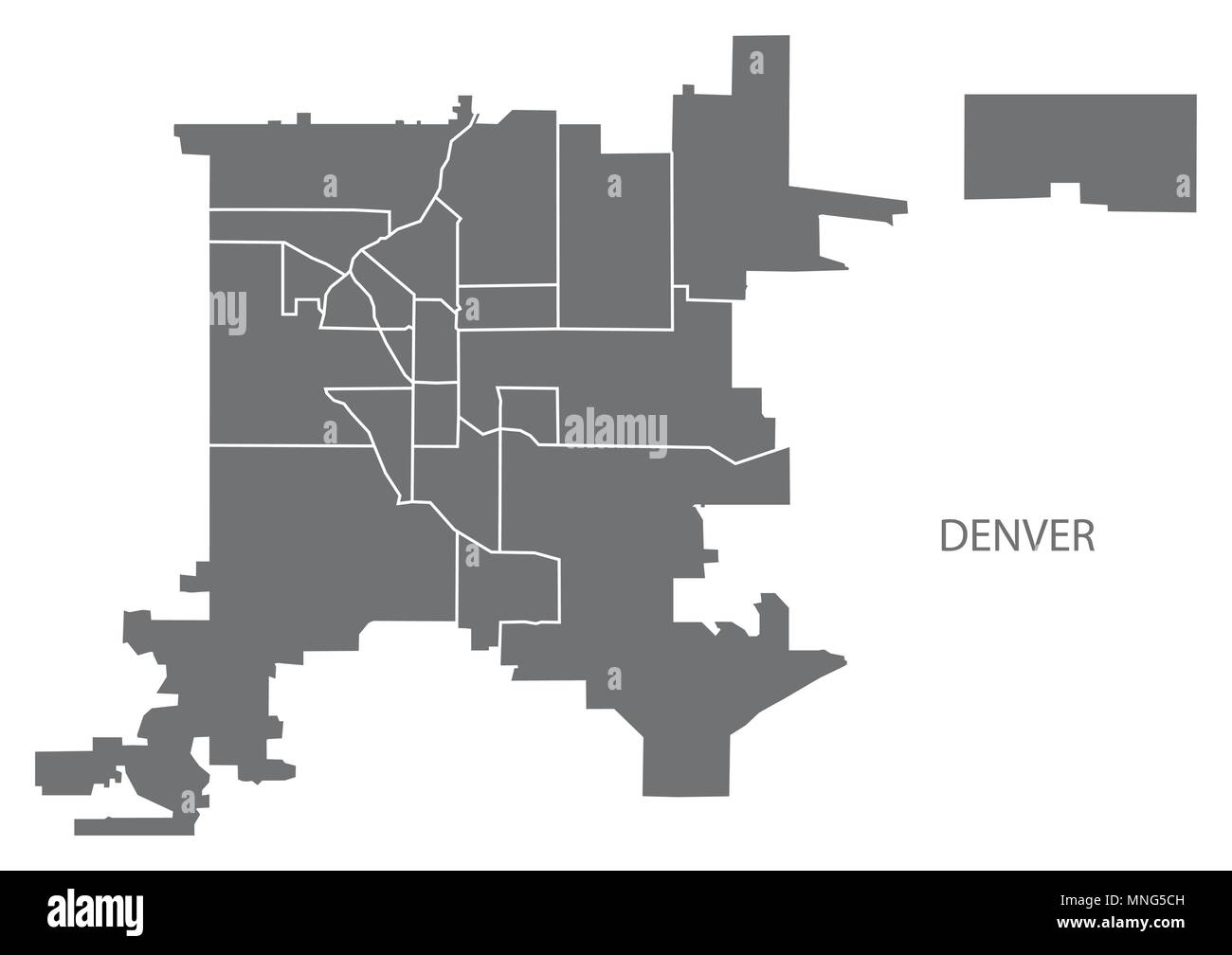 Denver Colorado mappa della città con i quartieri grigio illustrazione forma silhouette Illustrazione Vettoriale