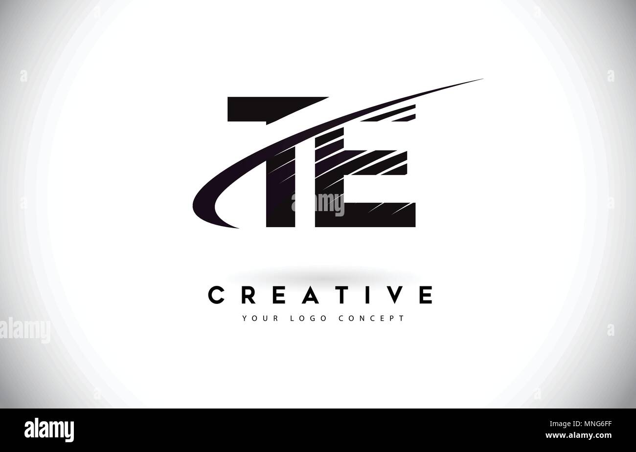 TE T E LETTERA Logo Design con Swoosh e linee nere. Creative moderne linee di zebra lettere Logo vettoriale Illustrazione Vettoriale