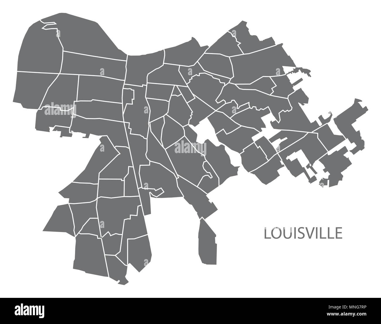Louisville Kentucky mappa della città con i quartieri grigio illustrazione forma silhouette Illustrazione Vettoriale