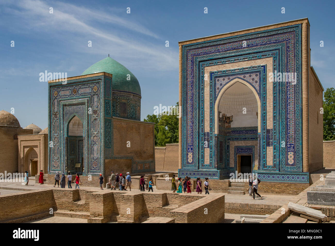 I mausolei in Shakhi Zindar complessa, Samarcanda, Uzbekistan Foto Stock