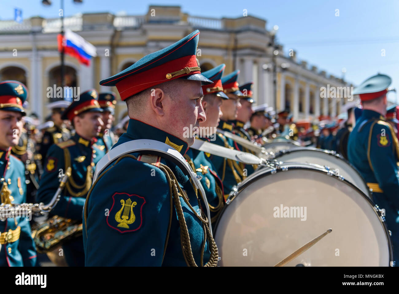 San Pietroburgo, Russia. 9 maggio 2018. Banda musicale nella vittoria alle celebrazioni del giorno di San Pietroburgo, il 9 maggio 2018. Foto Stock