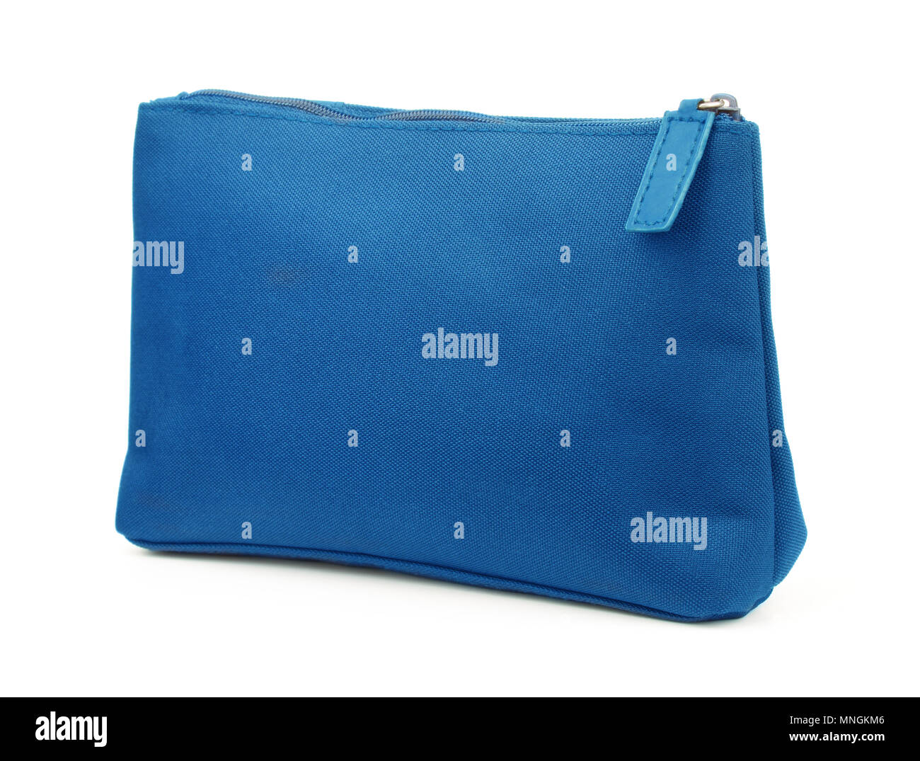 Blu sacchetto cosmetico isolato su bianco Foto Stock