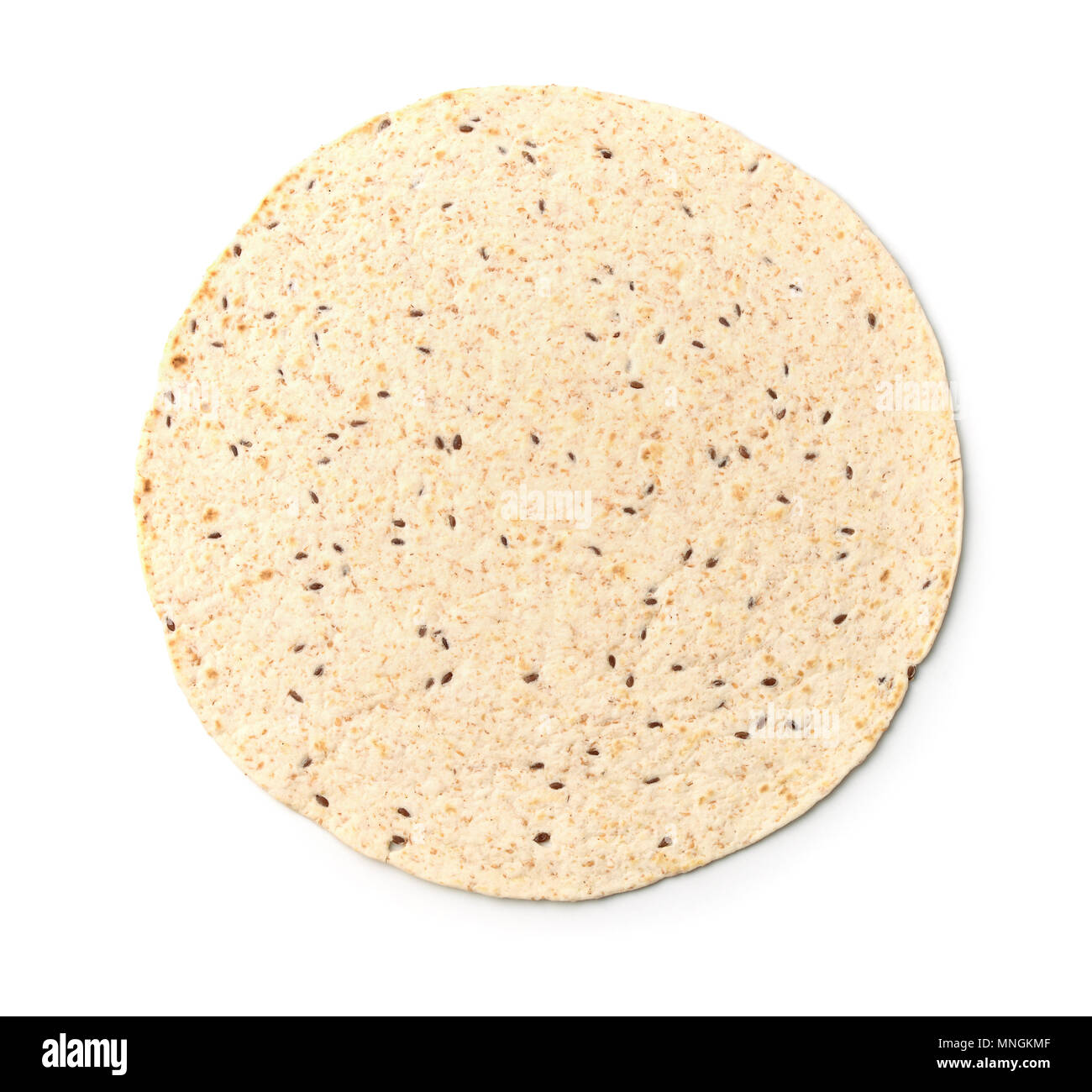 Vista superiore della tortilla multigrain isolato su bianco Foto Stock