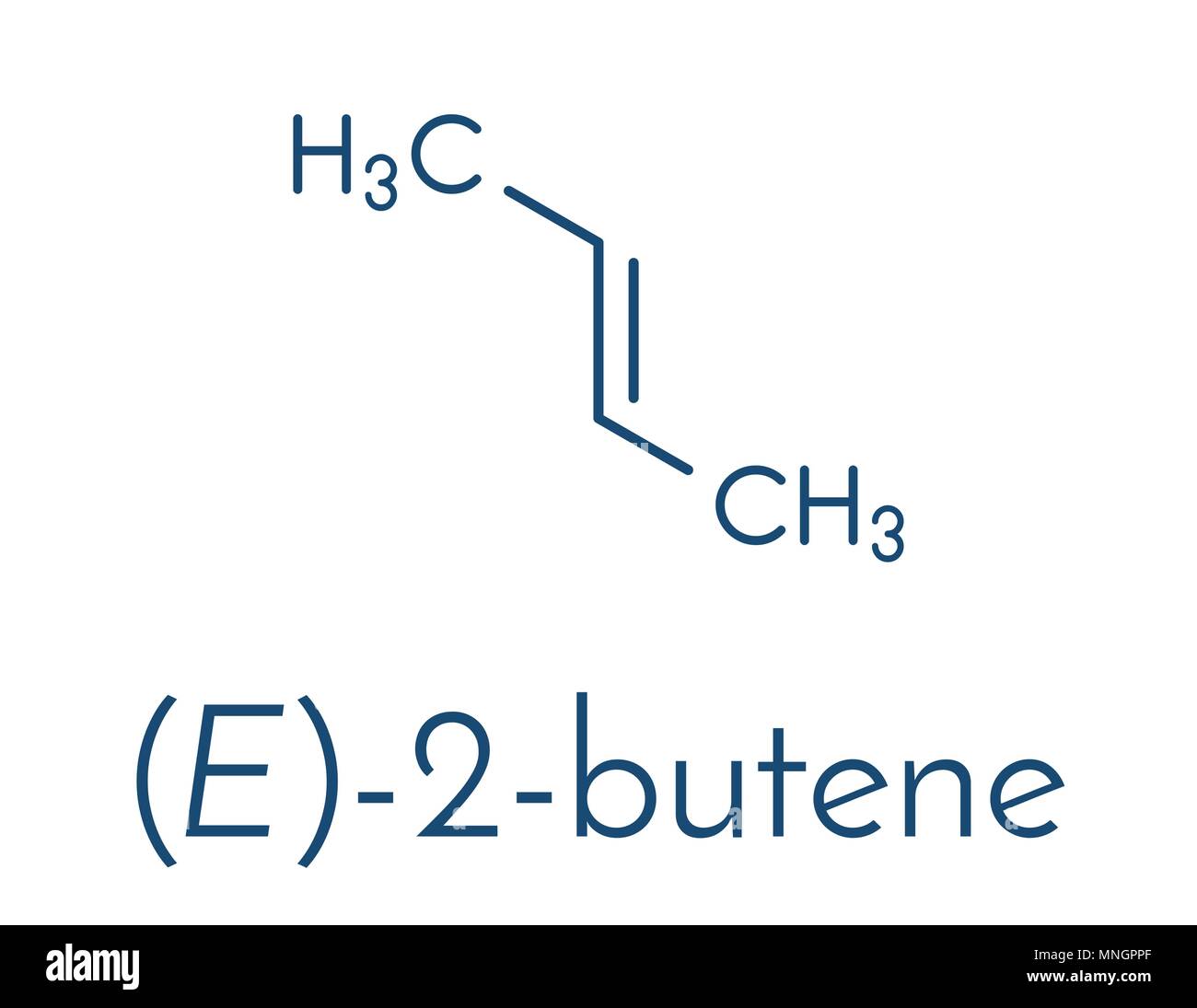 2-butene (trans, E-form) molecola. Petrolchimico comune. Formula di scheletro. Illustrazione Vettoriale