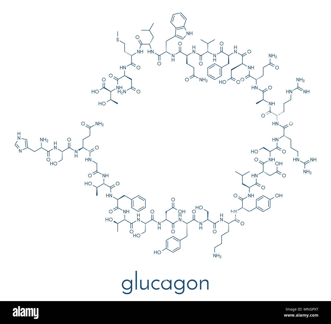 Il glucagone ipoglicemia molecola di farmaco. Formula di scheletro. Illustrazione Vettoriale