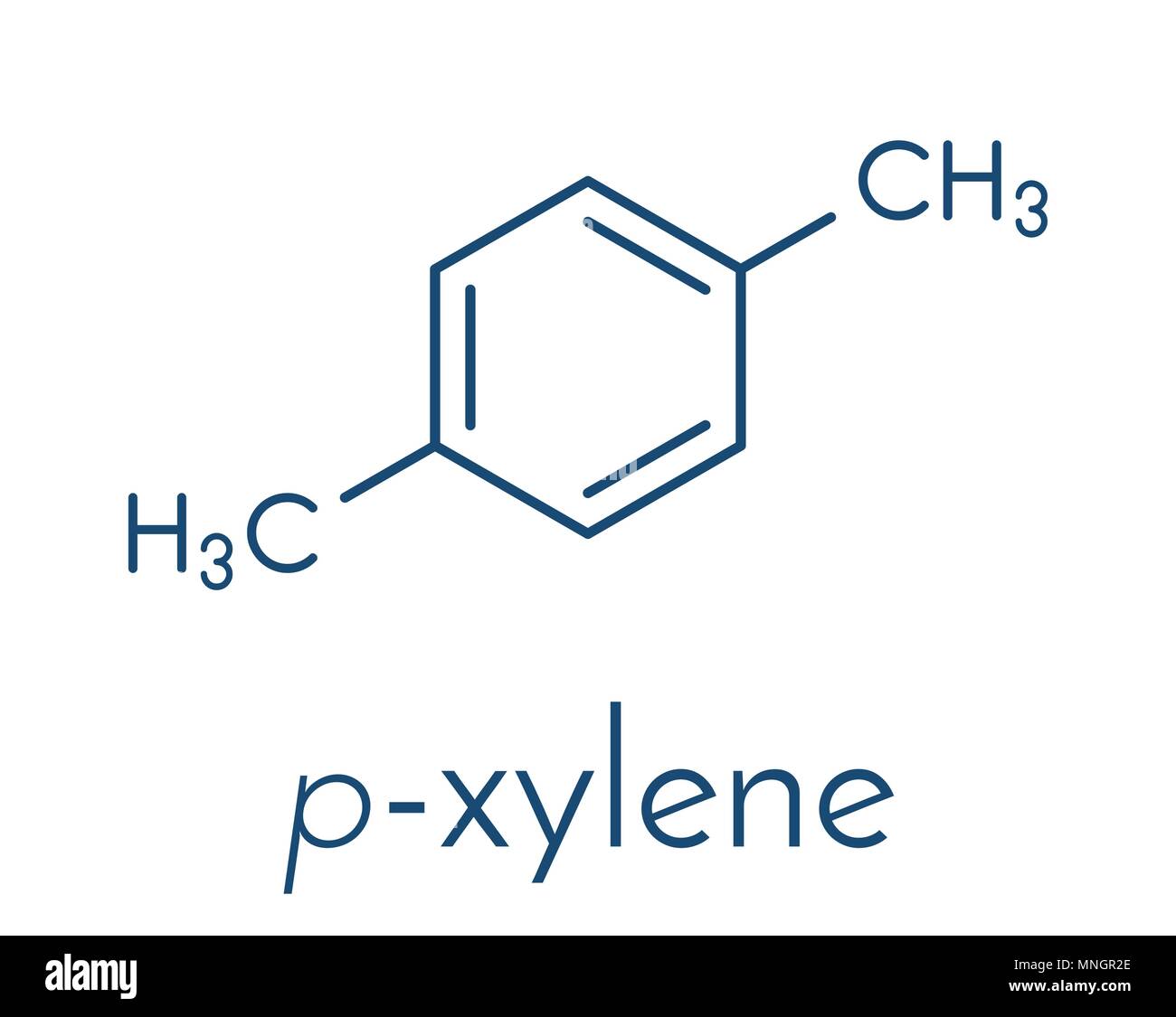 Il para-xilene (p-xilene) idrocarburo aromatico molecola. Formula di scheletro. Illustrazione Vettoriale