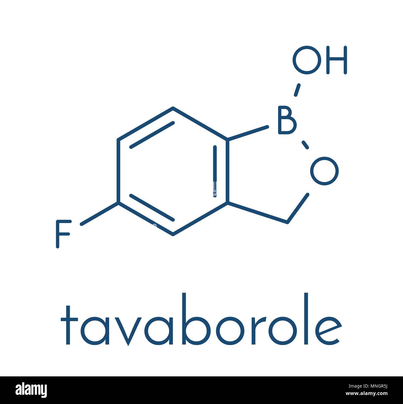 Tavaborole antimicotiche topiche molecola di farmaco. Formula di scheletro. Illustrazione Vettoriale