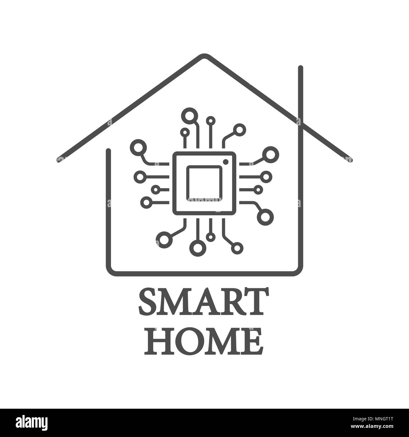 Stile del processore smart logo home vettore con chip. EPS 10 Illustrazione Vettoriale