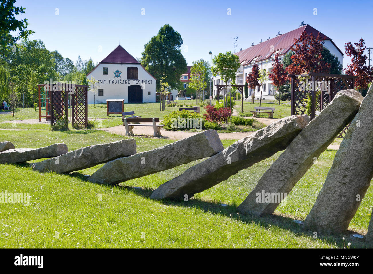 Muzeum historické hasičské techniky, město Chrastava, Severní Čechy, Česká republika / storico museo di estinzione, città Chrastava, Boemia settentrionale, Foto Stock