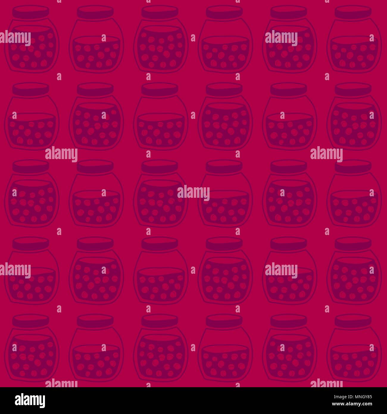 Deep seamless pattern con la confettura di ciliegie vasetti. Plain shadeless sfondo con ciliegie per decorazione o sfondo. Illustrazione Vettoriale