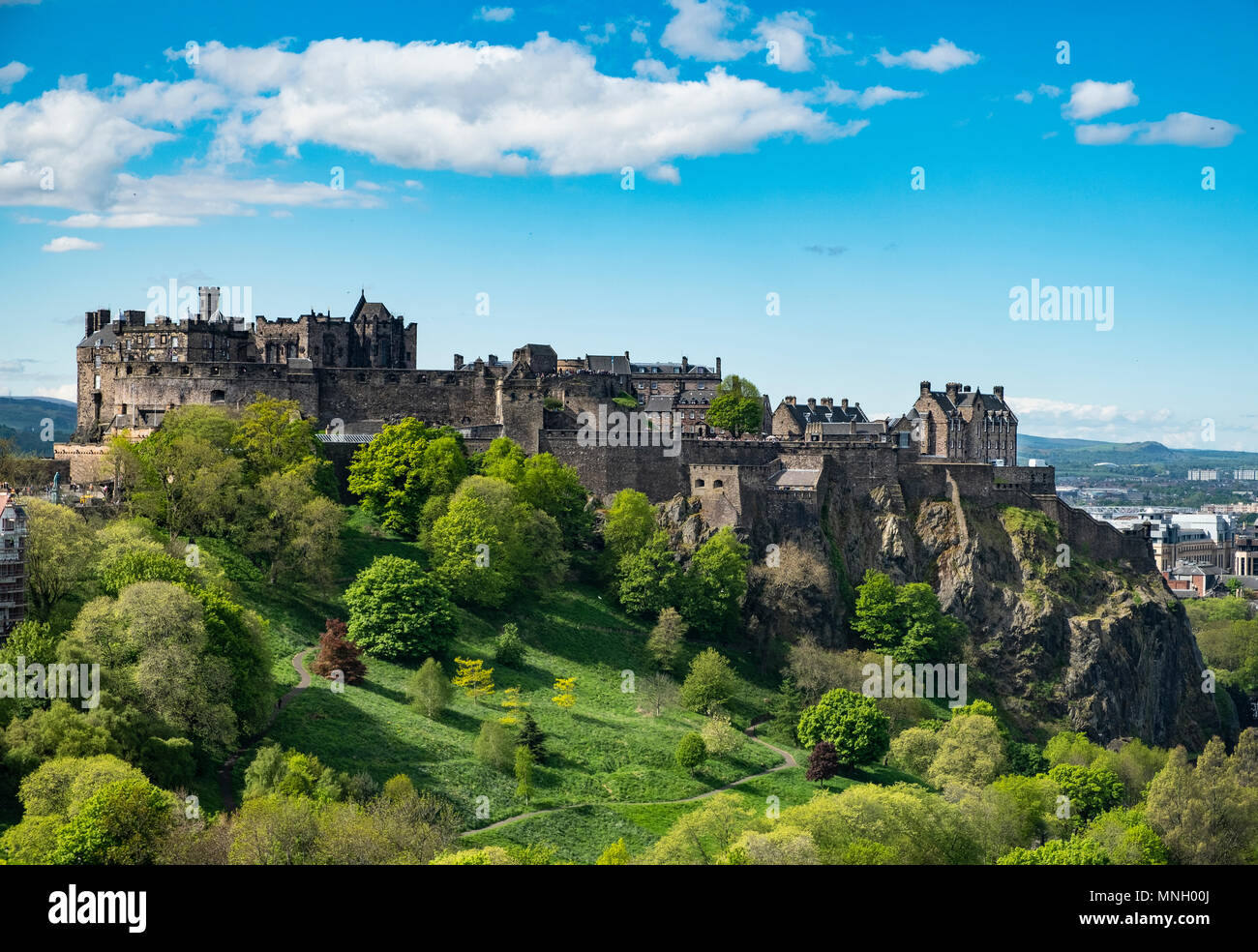 Vista sul Castello di Edimburgo, Scozia Regno Unito Foto Stock