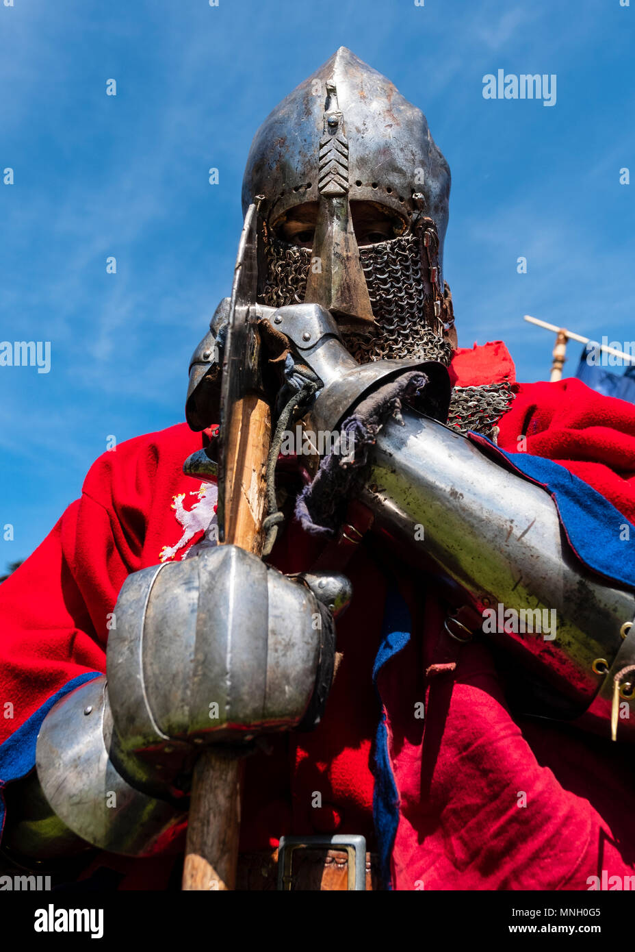 Il cavaliere inglese ritratto durante il medioevo internazionale di combattere la federazione (IMCF) Campionati del Mondo a Scone Palace il 12 maggio 2018 a Scone Pala Foto Stock