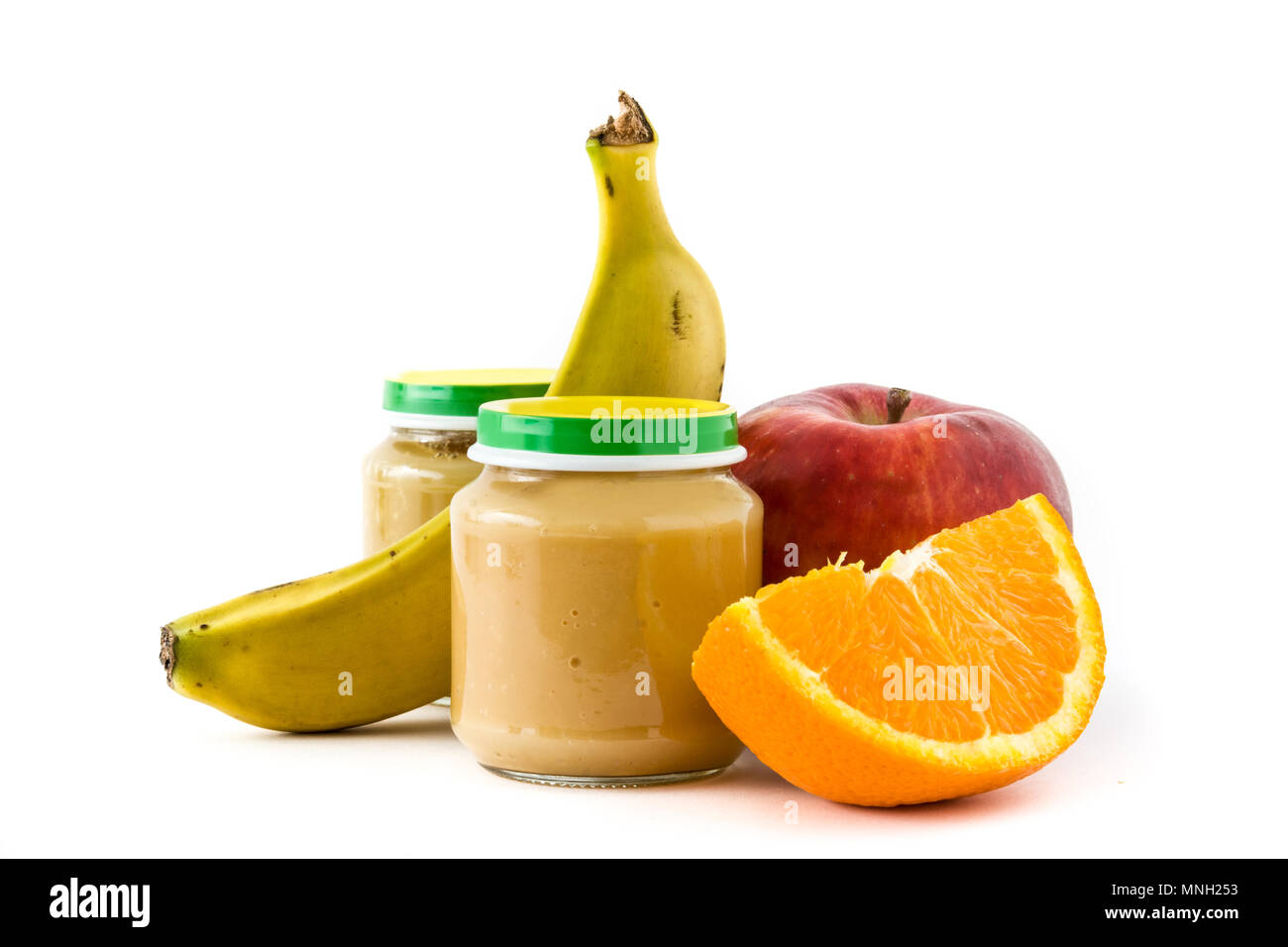 Alimenti per bambini: Jar con purea di frutta isolato su sfondo bianco Foto  stock - Alamy