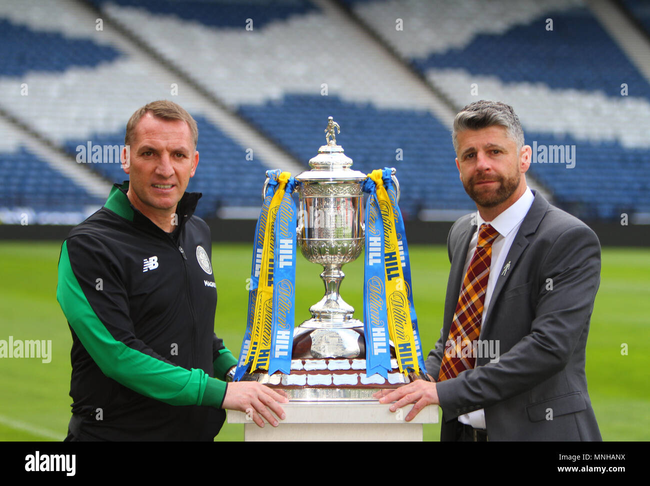 Hampden Park, Glasgow, Regno Unito. Il 17 maggio 2018. Coppa scozzese anteprima finale; Brendan Rodgers e Stephen Robinson Credito: Azione Sport Plus/Alamy Live News Foto Stock