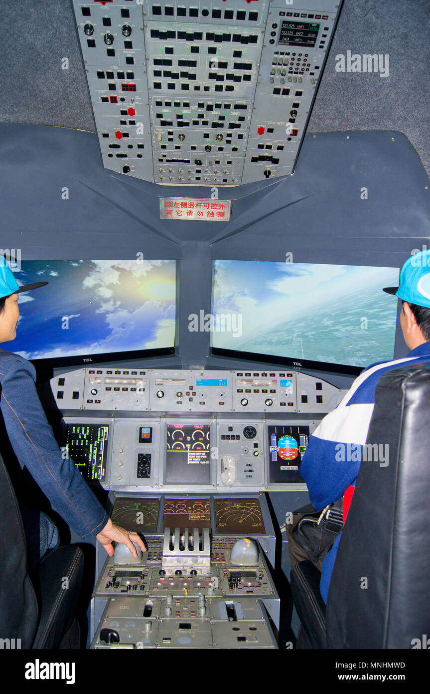 Volo aereo deck simulatore presso la Cina Museo di Scienza e tecnologia a Pechino in Cina. Foto Stock