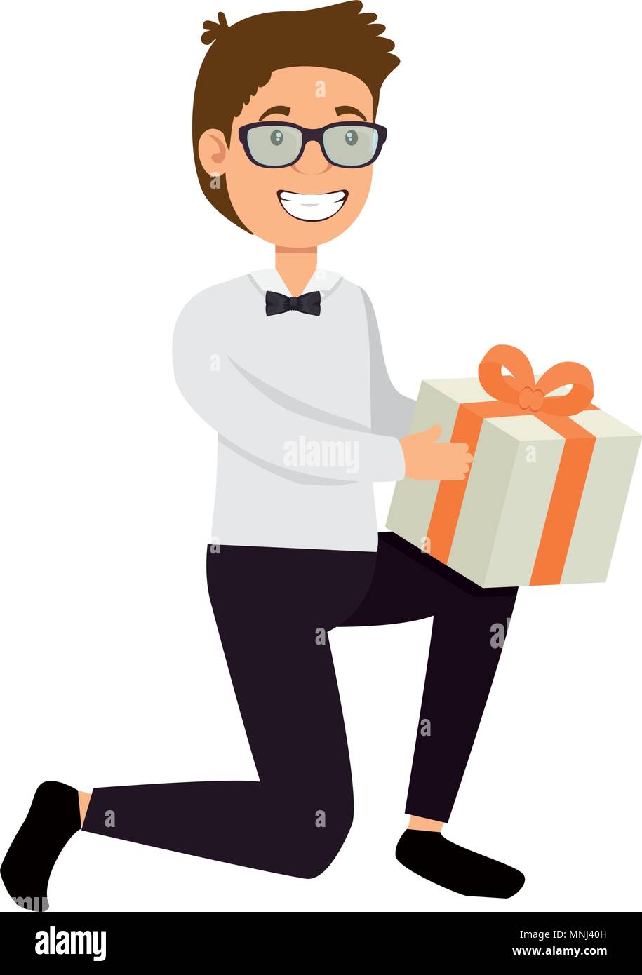 Carino padre con giftbox avatar carattere Illustrazione Vettoriale