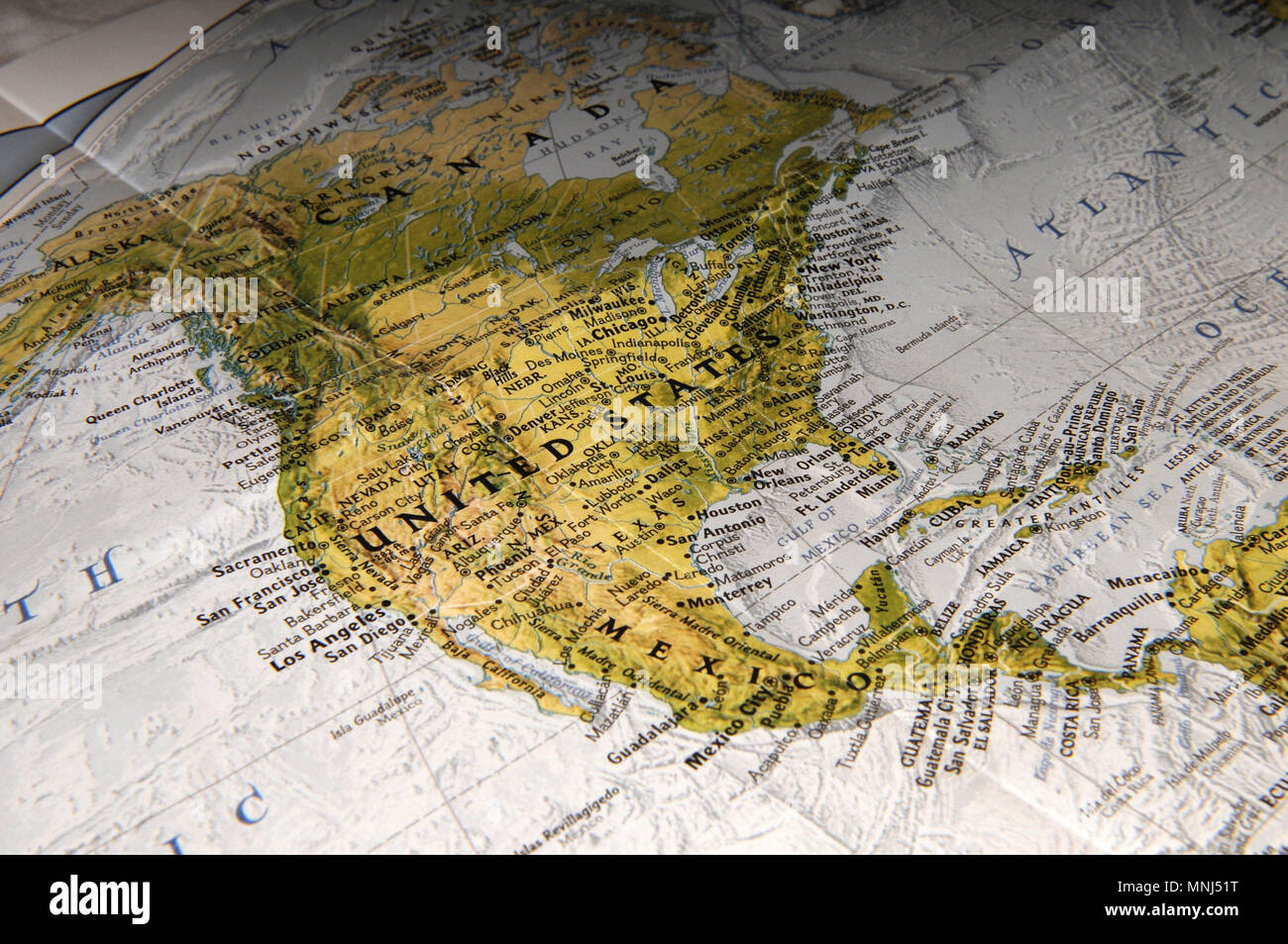Atlas mappa degli Stati Uniti d'America, il Canada e il Messico Foto Stock