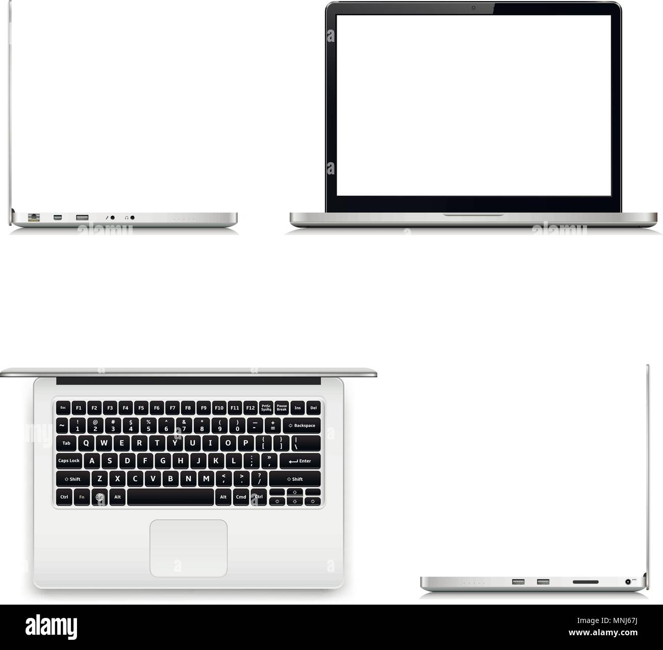 Laptop in posizioni differenti isolati su sfondo bianco. Illustrazione Vettoriale. Illustrazione Vettoriale