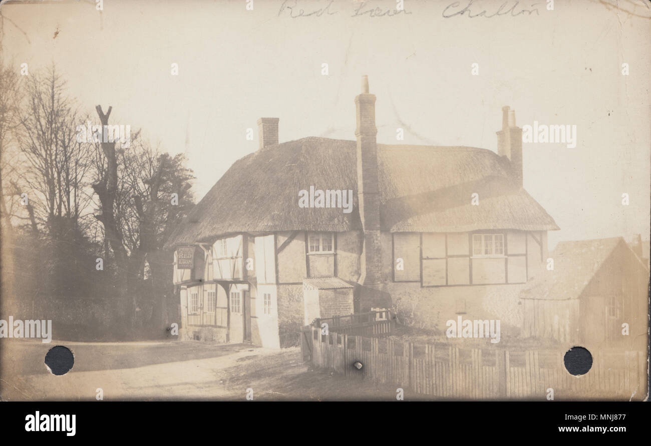 Vintage fotografia del Red Lion Public House, Chalton, Hampshire, Inghilterra, Regno Unito Foto Stock