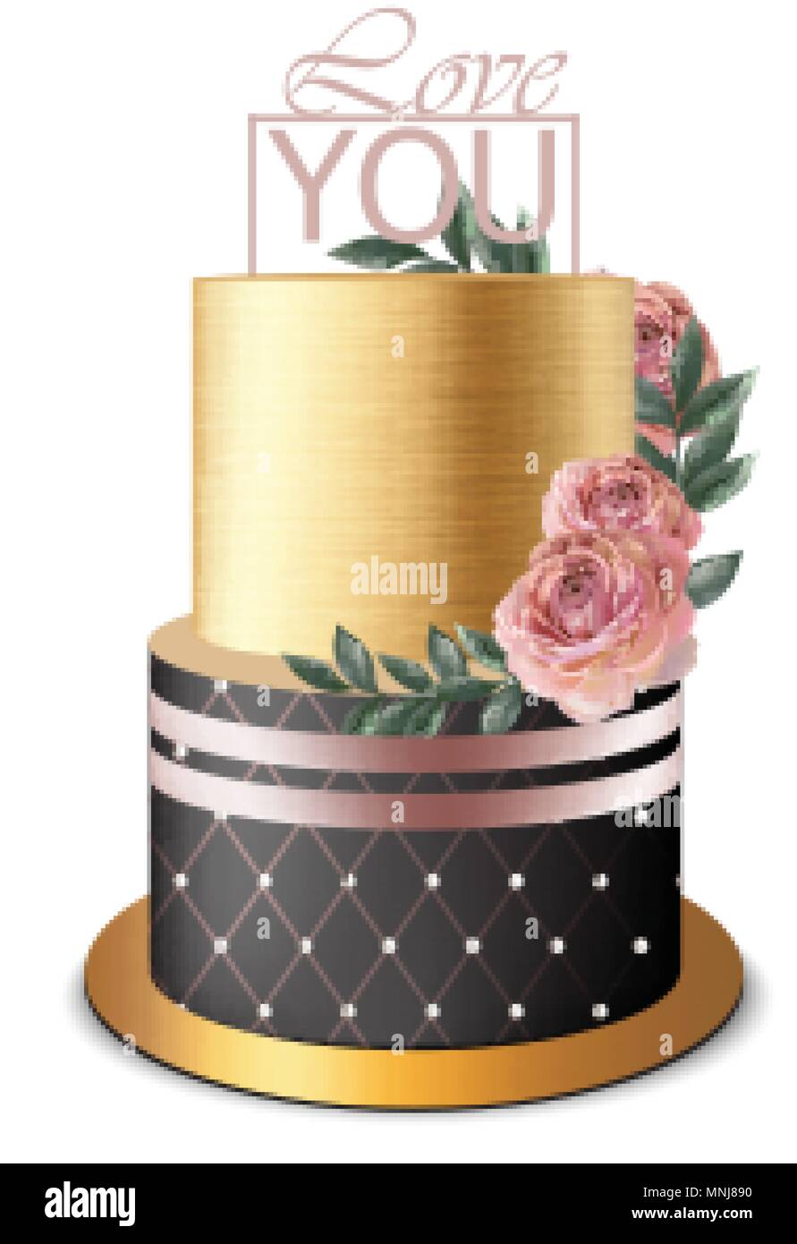Luxury Gold torta realistica del vettore. Il compleanno, wedding royal  dessert Immagine e Vettoriale - Alamy