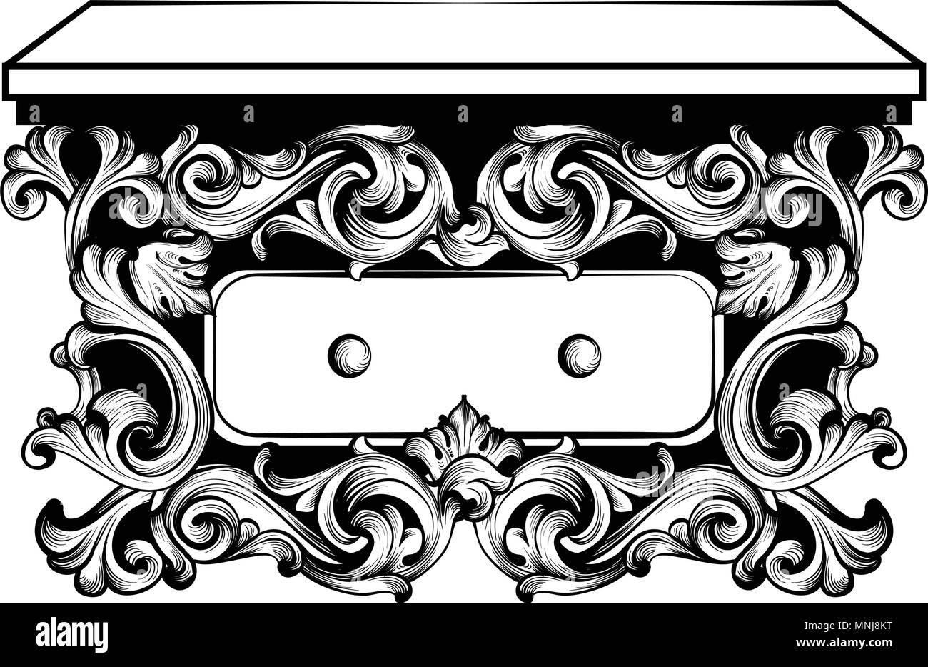 Imperial barocco Tavolo console. Lusso francese ornamenti intagliati decorata tabella mobili. Vittoriano vettore reale stile Illustrazione Vettoriale