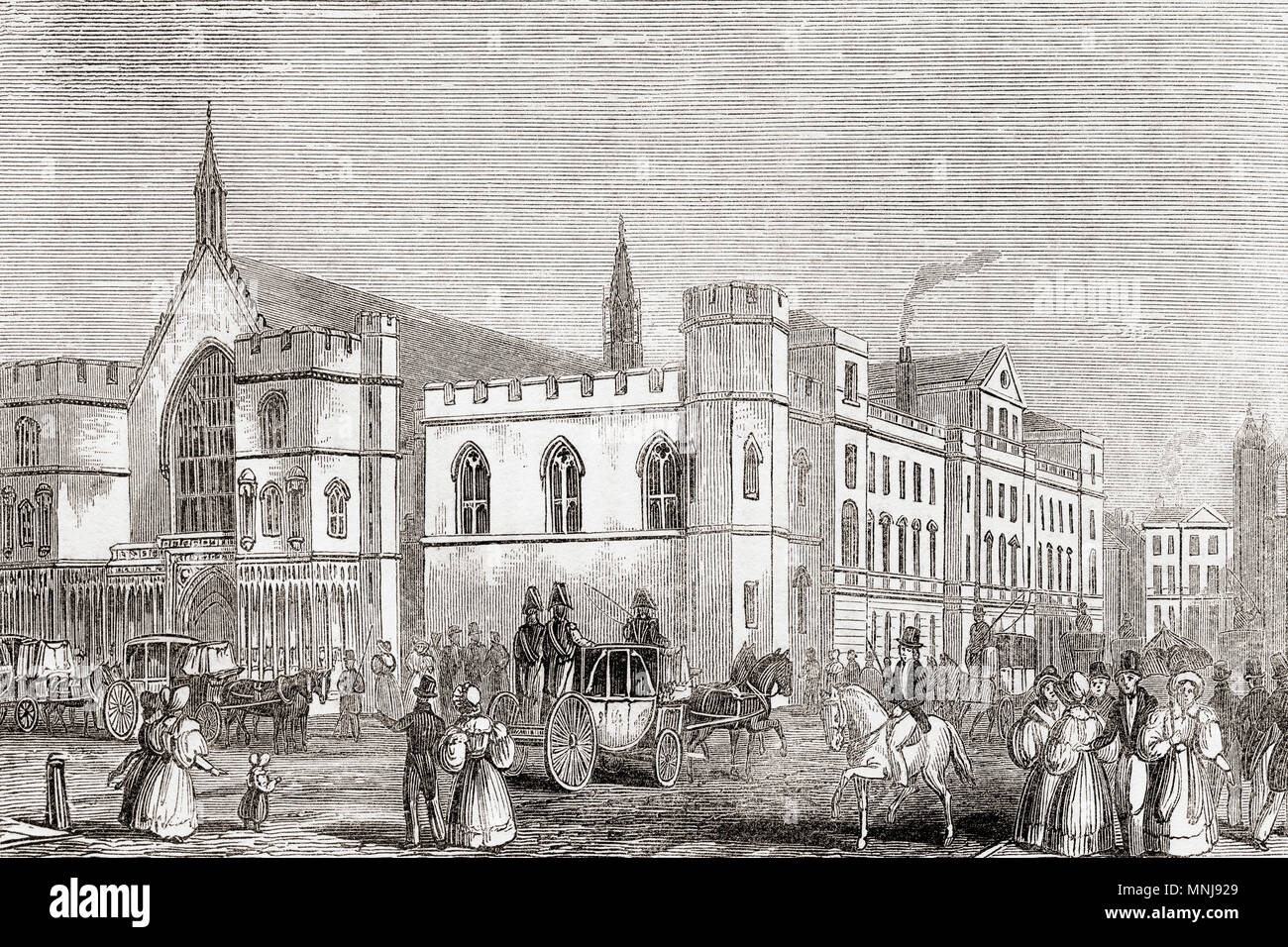 Le vecchie case dei signori e Commons, il Palazzo di Westminster, Londra, Inghilterra, visto qui prima che il fuoco del 1834. Da Vecchia Inghilterra: un museo pittorico, pubblicato nel 1847. Foto Stock