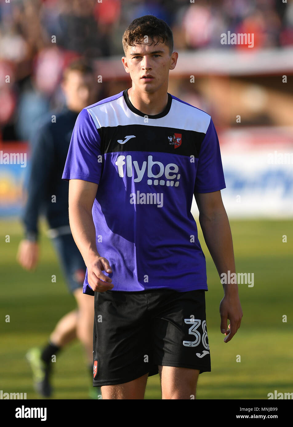 Exeter City's piani Giordano prima di kick-off durante la scommessa del Cielo lega due partita presso il St James Park, Exeter. Stampa foto di associazione. Picture Data: giovedì 17 maggio, 2018. Vedere PA storia SOCCER Exeter. Foto di credito dovrebbe leggere: Simon Galloway/filo PA. Restrizioni: solo uso editoriale nessun uso non autorizzato di audio, video, dati, calendari, club/campionato loghi o 'live' servizi. Online in corrispondenza uso limitato a 75 immagini, nessun video emulazione. Nessun uso in scommesse, giochi o un singolo giocatore/club/league pubblicazioni. Foto Stock