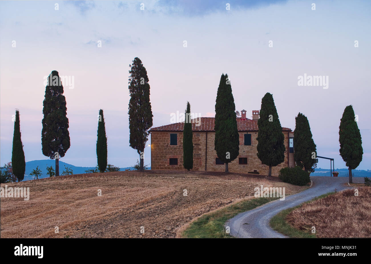Foto del tramonto in Valle d'orcia Foto Stock