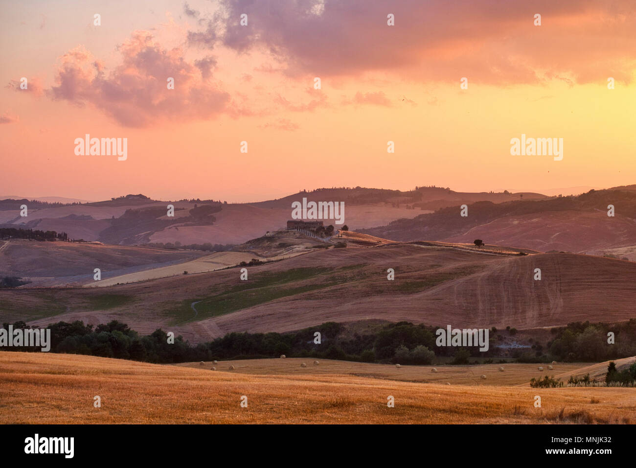 Foto del tramonto in Valle d'orcia Foto Stock