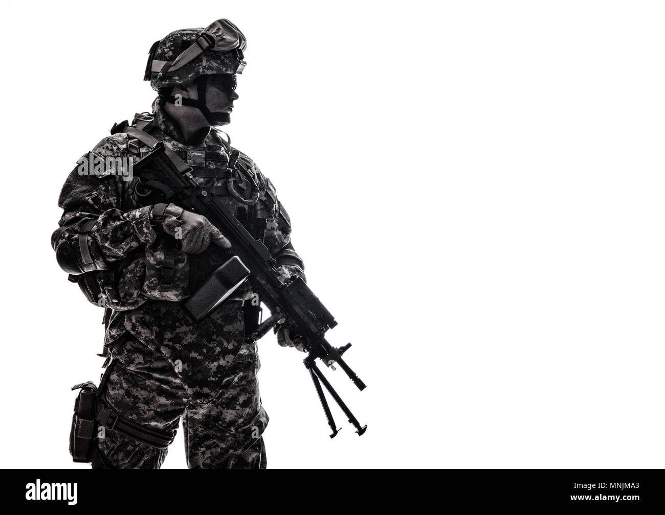 Army US Marine Corps tiratore con pistola della macchina Foto Stock