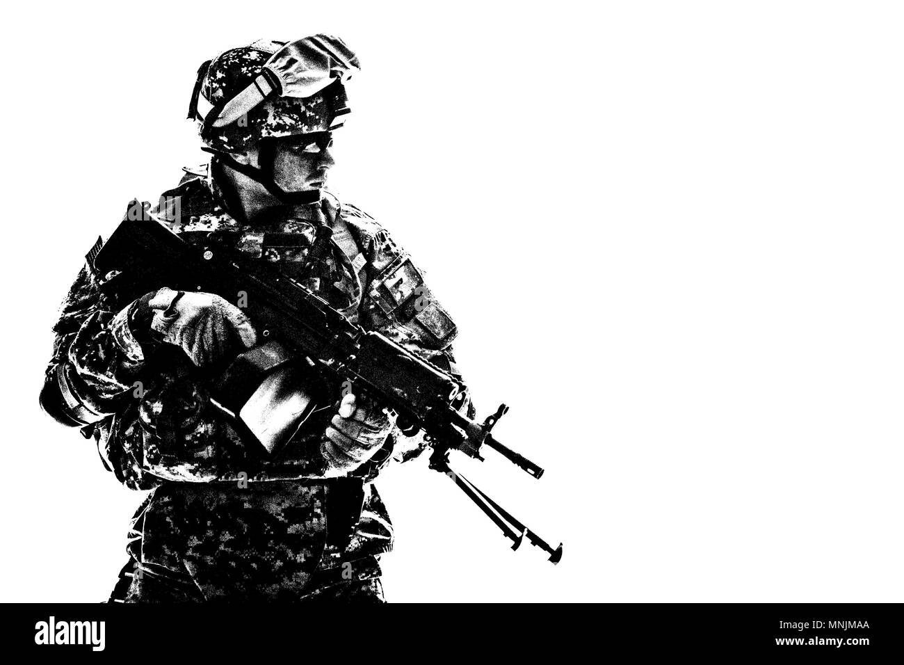Army US Marine Corps tiratore con pistola della macchina Foto Stock