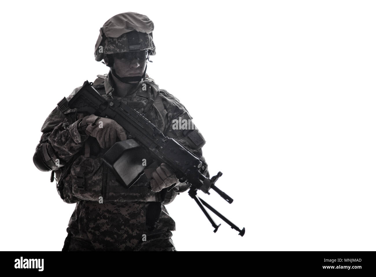 Army US Marine Corps tiratore con pistola della macchina Foto Stock