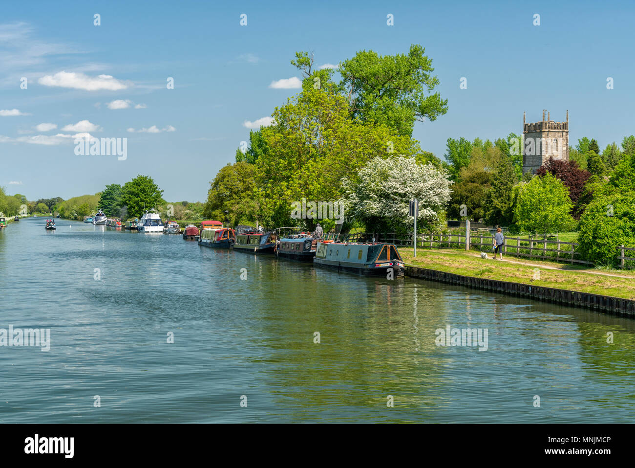 Vista la nitidezza - Gloucester canal con Santa Maria Vergine Chiesa in background, Frampton on severn, Gloucestershire, Regno Unito Foto Stock