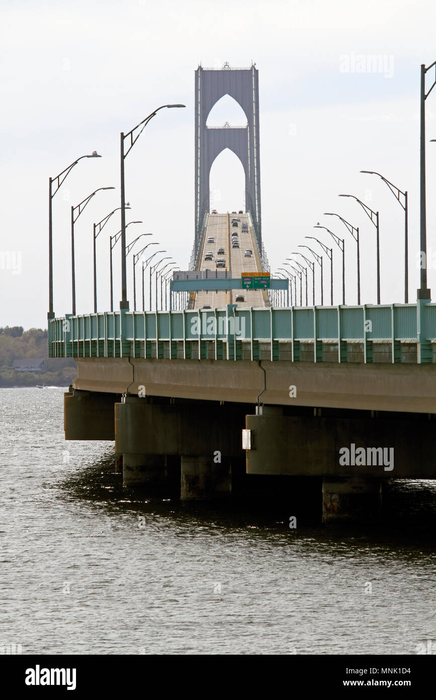 La Claiborne Pell Newport Bridge, Newport, Rhode Island, STATI UNITI D'AMERICA Foto Stock