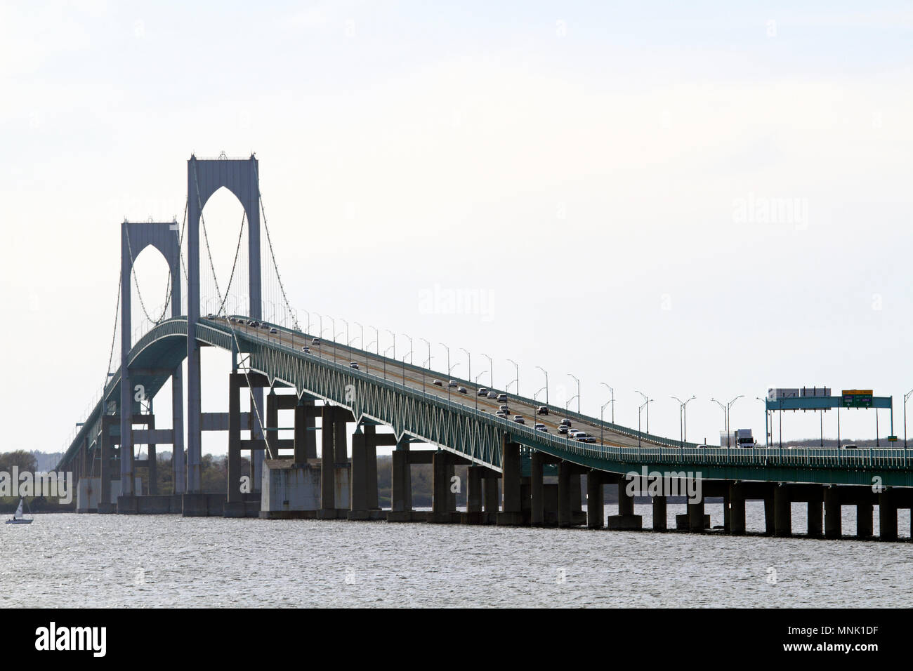 La Claiborne Pell Newport Bridge, Newport, Rhode Island, STATI UNITI D'AMERICA Foto Stock