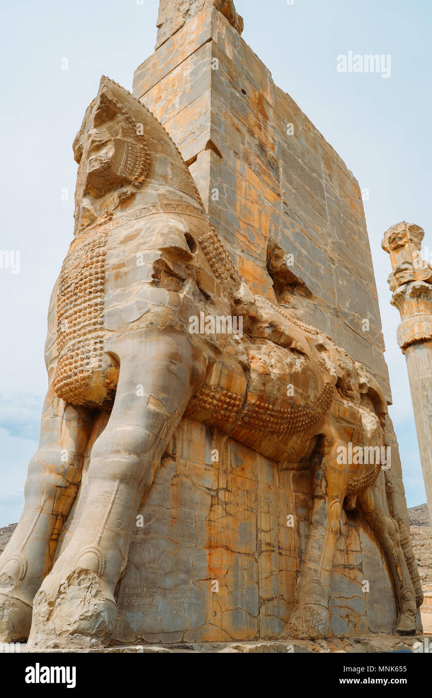 Testa di cavallo statue. Persepoli era il cerimoniale di capitale dell'Impero achemenide Foto Stock