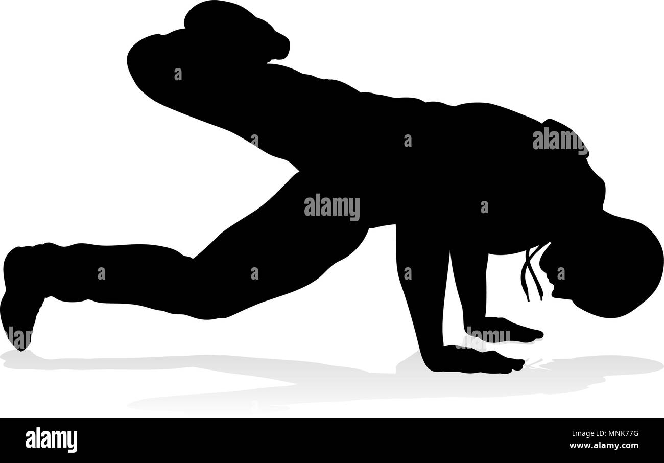 Un maschio via danza hip hop ballerino in silhouette Illustrazione Vettoriale