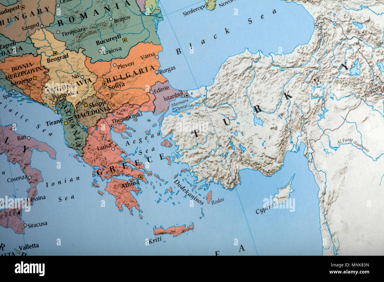 Mappa di te paesi dei Balcani editoriale illustrativa Foto Stock