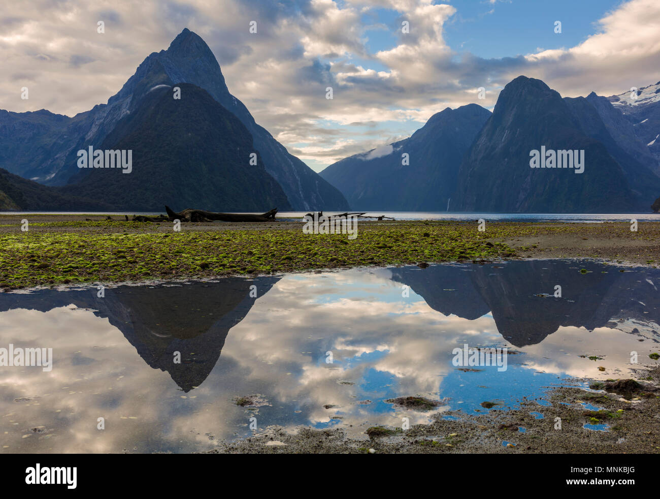 Milford Sound Nuova Zelanda Milford Sound Mitre peak parco nazionale di Fiordland Southland Nuova Zelanda Fjordland National Park South Island nz Foto Stock