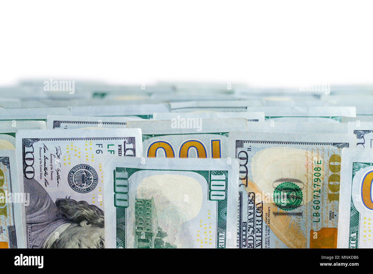 Hundred Dollar Bills montante con copia spazio. Foto Stock