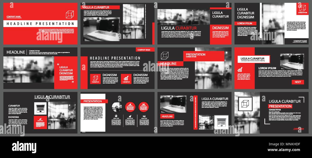 Rosso e nero la presentazione di diapositive sullo sfondo dei modelli. Infografico elementi aziendali. Utilizzare per dépliant, brochure, depliant, corporate, marketing, advertis Illustrazione Vettoriale