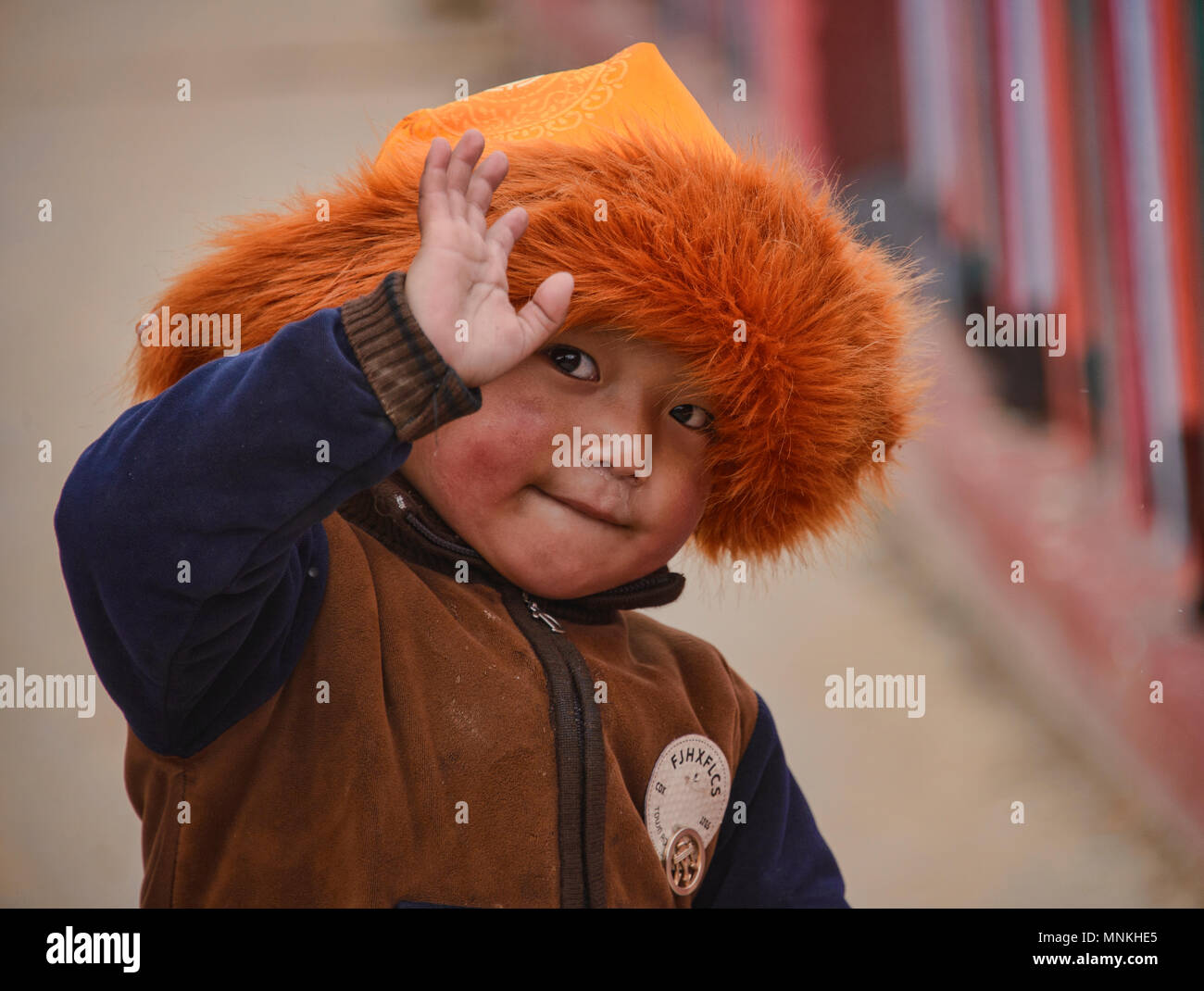 Ragazzo tibetano, Yarchen Gar, Sichuan, in Cina Foto Stock