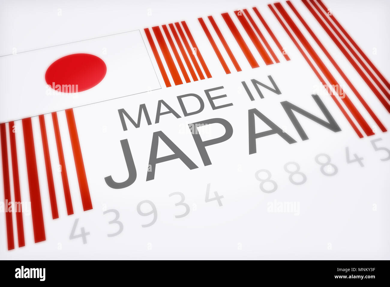 Prodotto codice a barre che simbolizza la massiccia quantità di merci importate dal Giappone , isolato su uno sfondo bianco Foto Stock