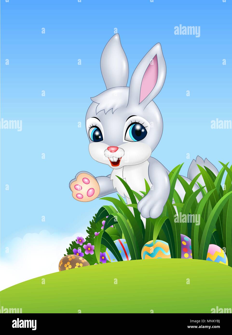 Simpatico coniglietto di pasqua cerchi colorati uova di Pasqua Illustrazione Vettoriale