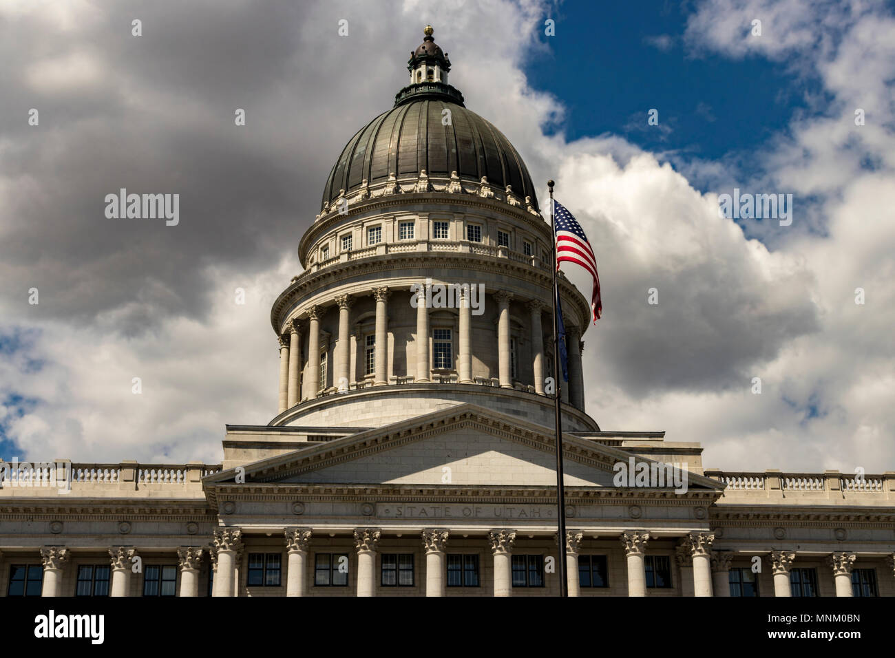 Cupola della creazione del capitale a inizio estate, stato dello Utah, Salt Lake City, Utah, Stati Uniti d'America. Foto Stock