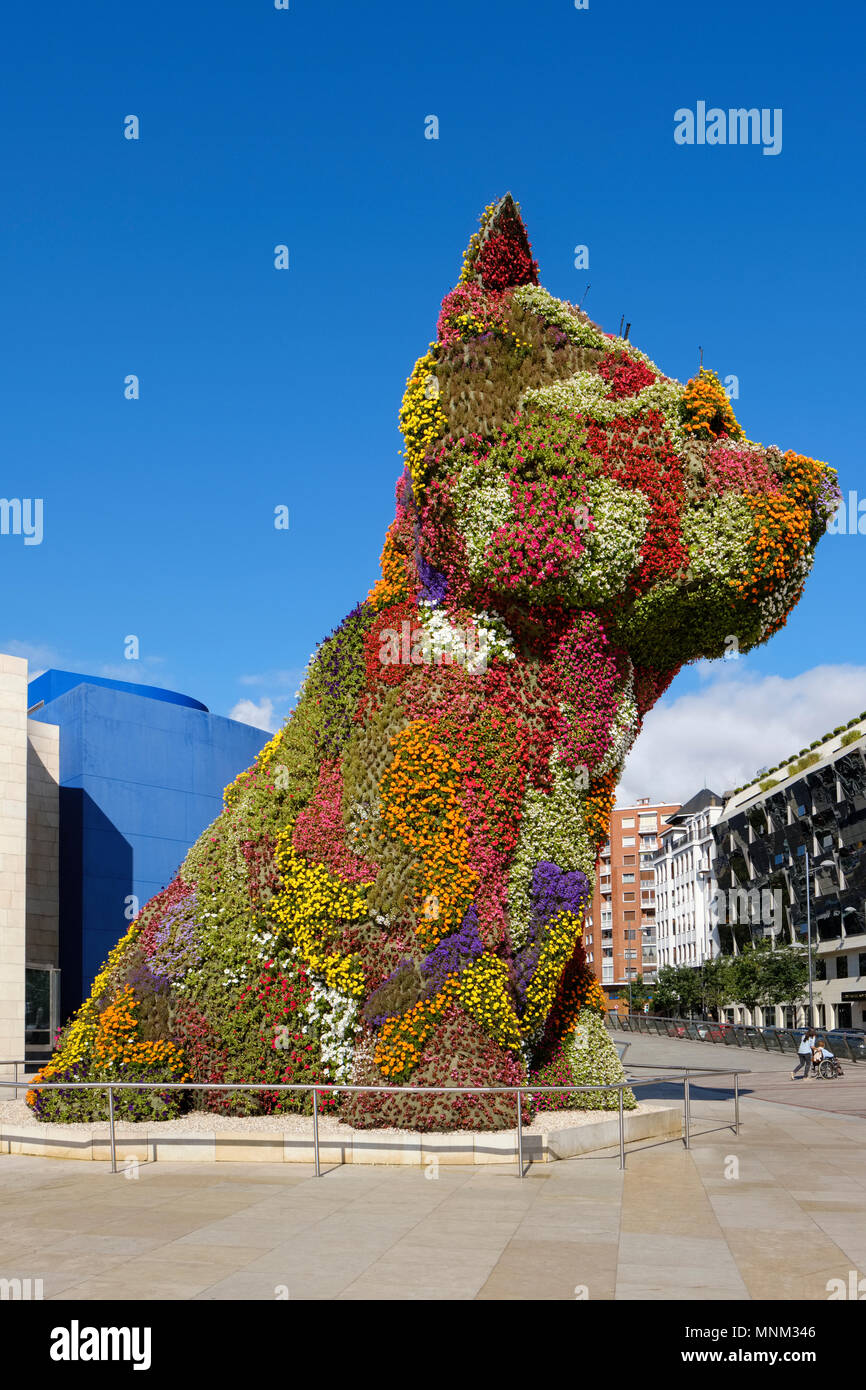 Il Cucciolo di Jeff Koons, il Guggenheim Museum Bilbao Vizcaya, Pais Vasco, Spagna, Foto Stock