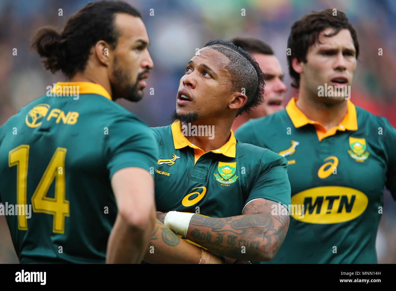 CAPE Town, Sud Africa - Sabato 7 ottobre 2017, Elton Jantjies del Sud Africaduring il castello Lager Rugby campionato di test tra il Sud Africa Foto Stock